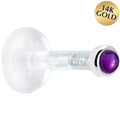 BodyCandy Solid 14K White Gold 2mm Genuine Amethyst Bioplast Push in Labret — main product shot