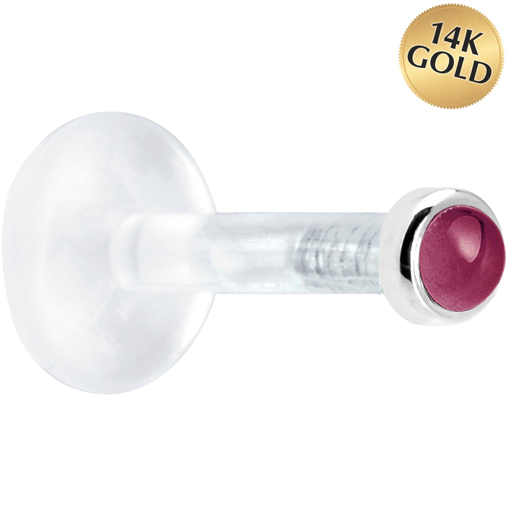BodyCandy Solid 14K White Gold 2mm Genuine Rhodolite Garnet Bioplast Push in Labret — main product shot