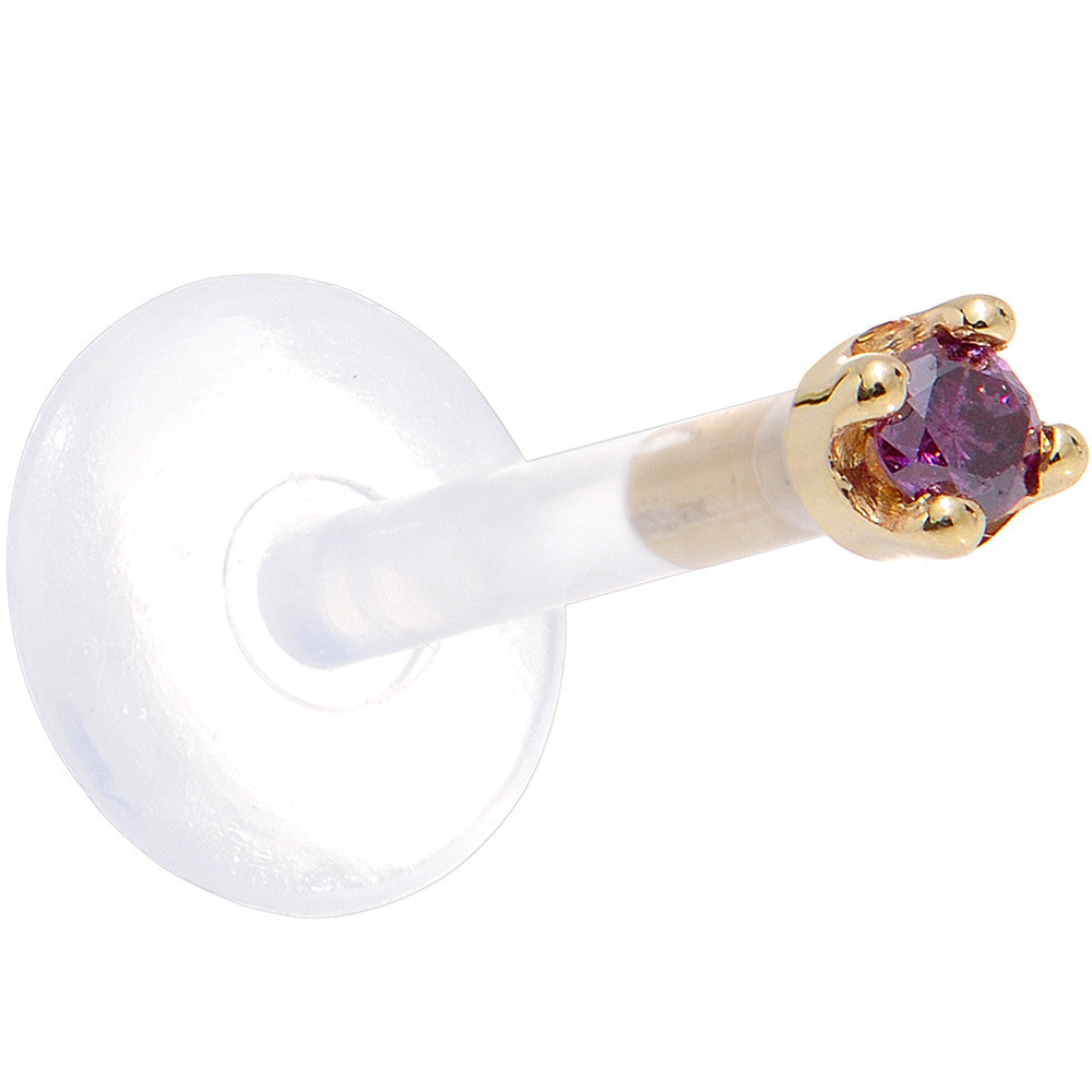 BodyCandy Solid 14K Yellow Gold 1.5mm Genuine Purple Diamond Bioplast Push in Labret — side view