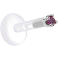 BodyCandy Solid 14K White Gold 1.5mm Genuine Purple Diamond Bioplast Push in Labret — detail close-up