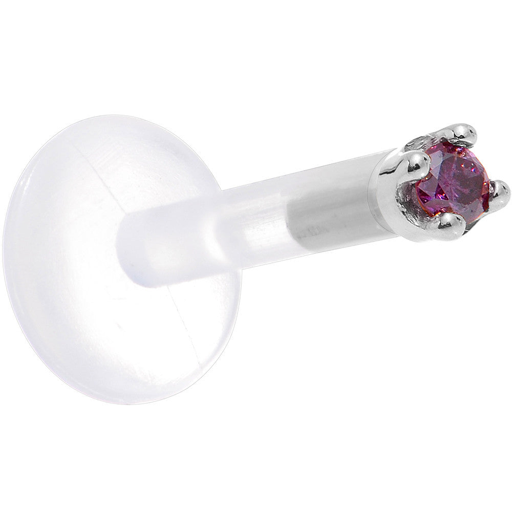 BodyCandy Solid 14K White Gold 1.5mm Genuine Purple Diamond Bioplast Push in Labret — detail close-up
