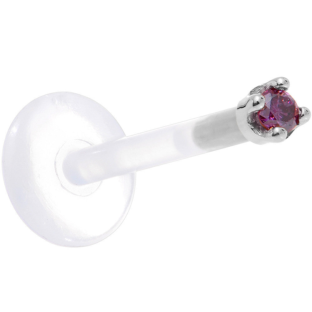 BodyCandy Solid 14K White Gold 1.5mm Genuine Purple Diamond Bioplast Push in Labret — back view