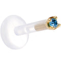 BodyCandy Solid 14K Yellow Gold 1.5mm Genuine Blue Diamond Bioplast Push in Labret — detail close-up