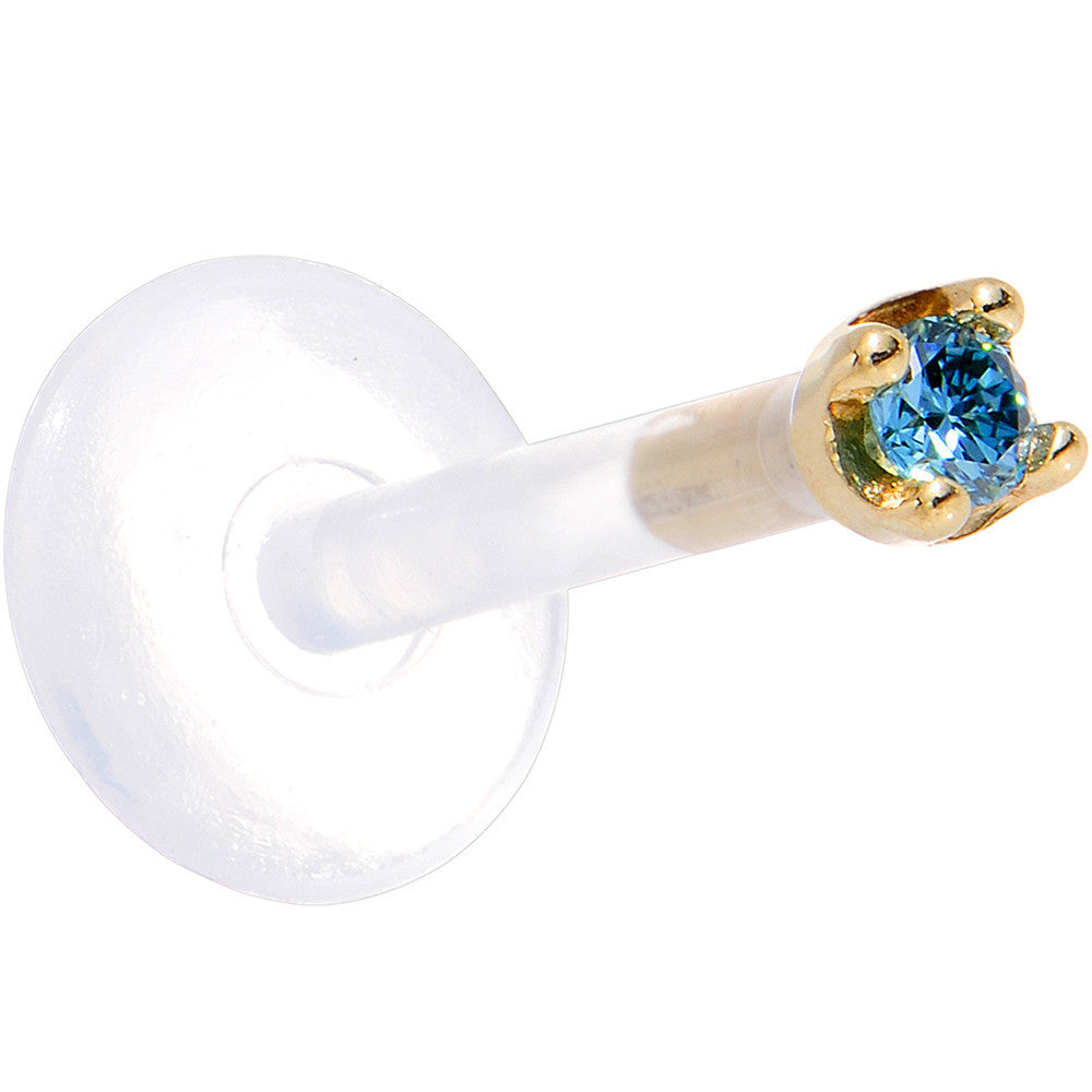 BodyCandy Solid 14K Yellow Gold 1.5mm Genuine Blue Diamond Bioplast Push in Labret — side view