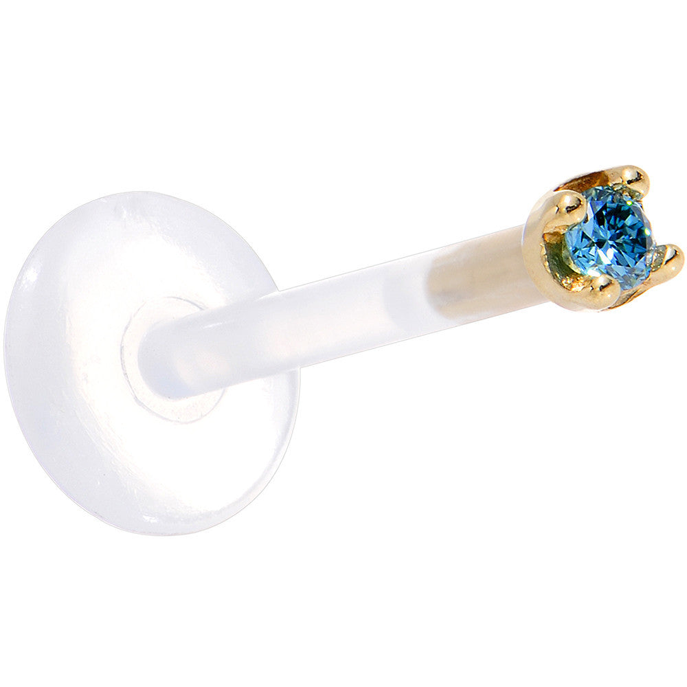 BodyCandy Solid 14K Yellow Gold 1.5mm Genuine Blue Diamond Bioplast Push in Labret — back view