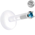 BodyCandy Solid 14K White Gold 1.5mm Genuine Blue Diamond Bioplast Push in Labret — in-use photo