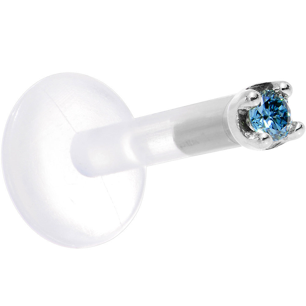 BodyCandy Solid 14K White Gold 1.5mm Genuine Blue Diamond Bioplast Push in Labret — detail close-up