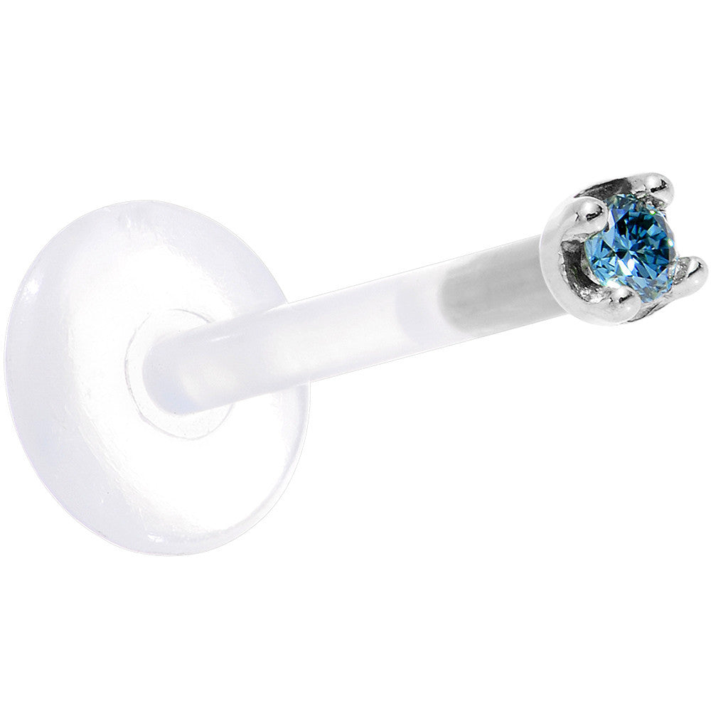 BodyCandy Solid 14K White Gold 1.5mm Genuine Blue Diamond Bioplast Push in Labret — back view