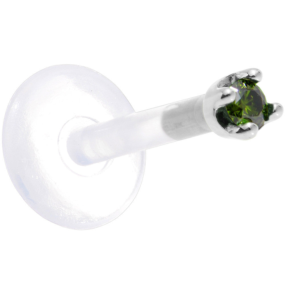 BodyCandy Solid 14K White Gold 1.5mm Genuine Green Diamond Bioplast Push in Labret — side view