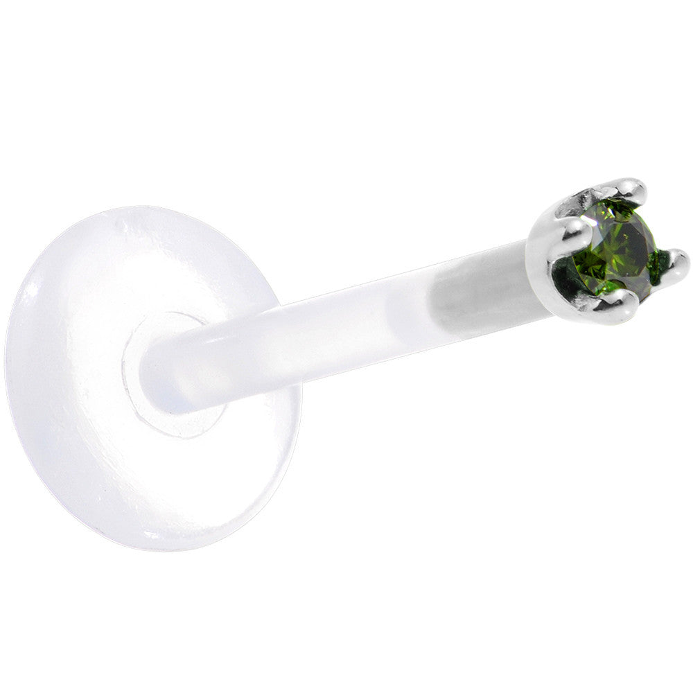 BodyCandy Solid 14K White Gold 1.5mm Genuine Green Diamond Bioplast Push in Labret — back view