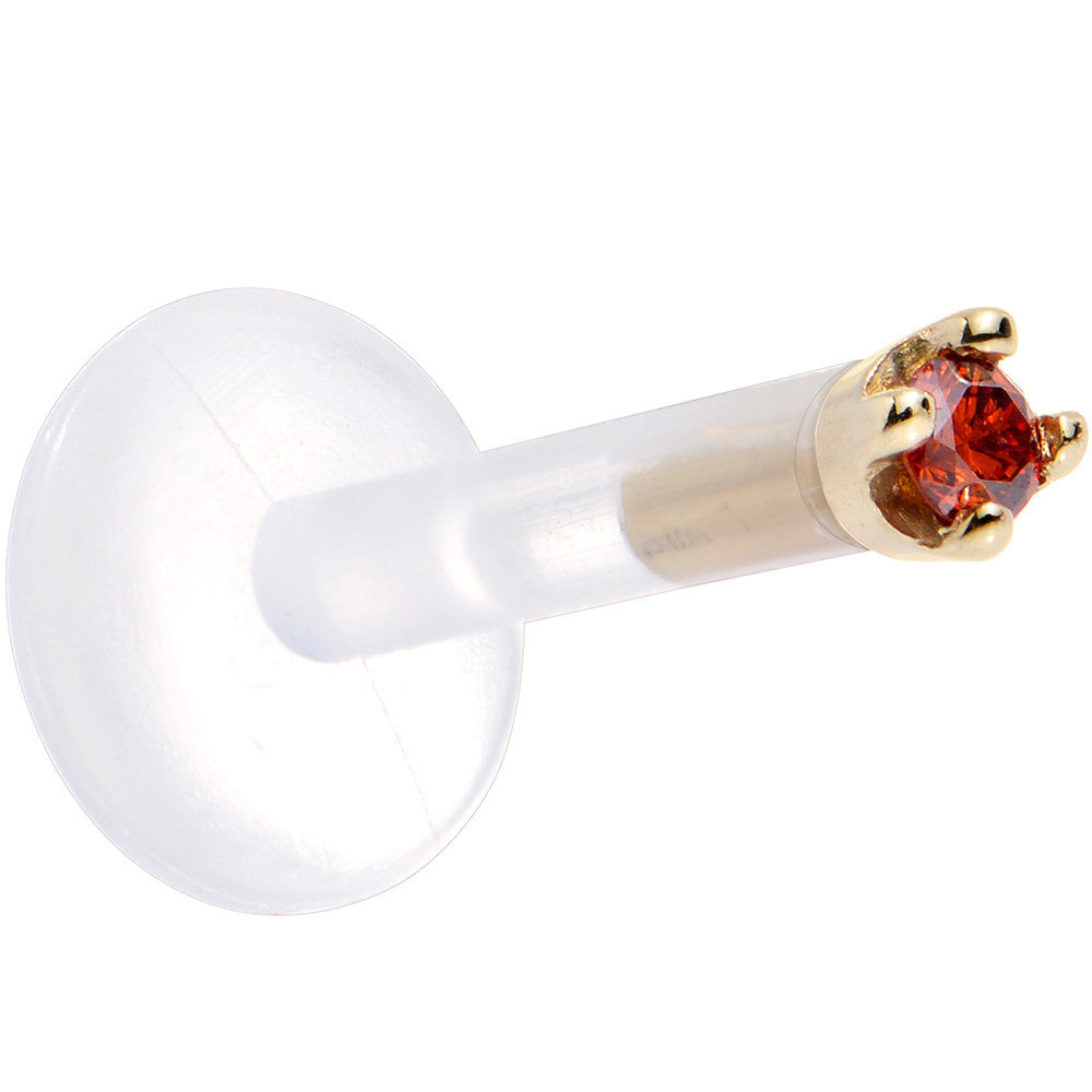 BodyCandy Solid 14K Yellow Gold 1.5mm Genuine Red Diamond Bioplast Push in Labret — detail close-up