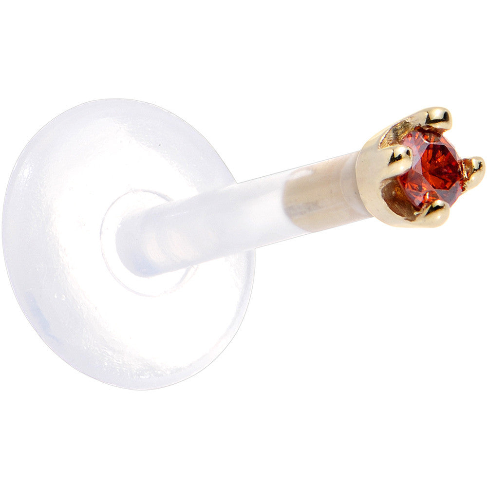 BodyCandy Solid 14K Yellow Gold 1.5mm Genuine Red Diamond Bioplast Push in Labret — side view