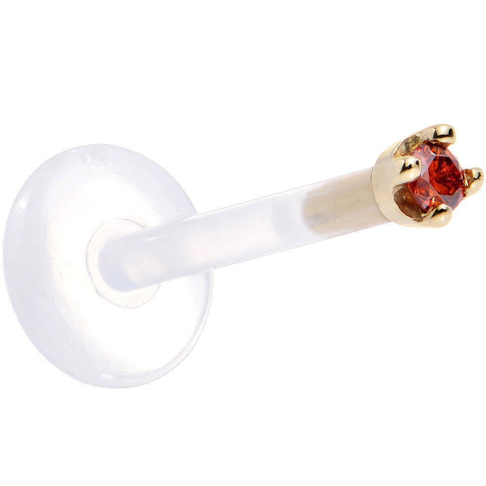 BodyCandy Solid 14K Yellow Gold 1.5mm Genuine Red Diamond Bioplast Push in Labret — back view