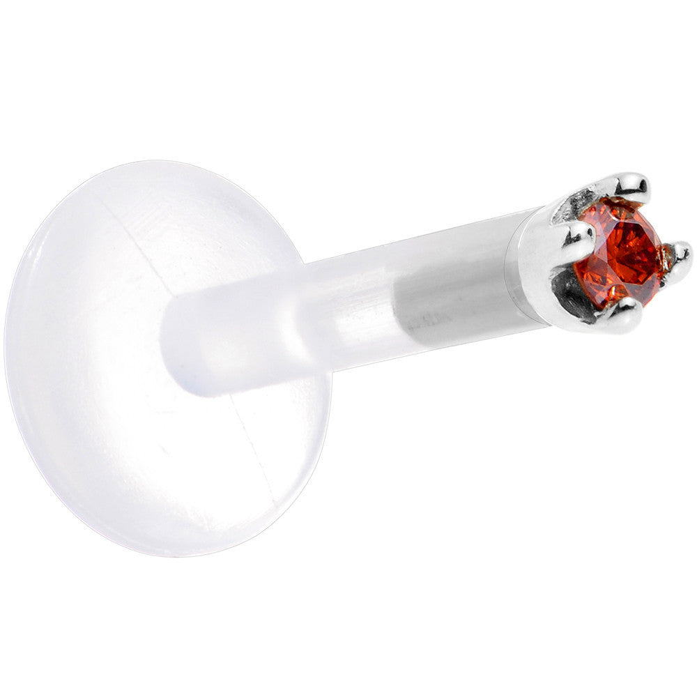 BodyCandy Solid 14K White Gold 1.5mm Genuine Red Diamond Bioplast Push in Labret — detail close-up