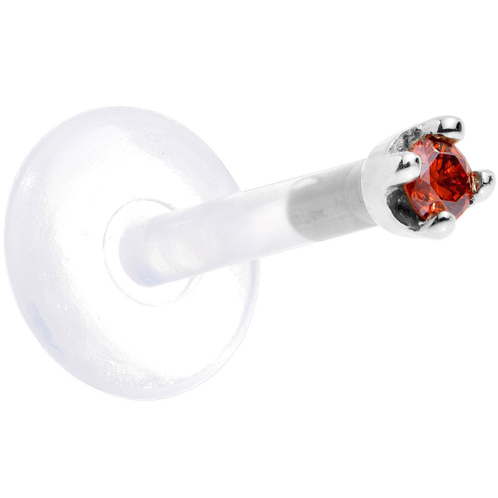 BodyCandy Solid 14K White Gold 1.5mm Genuine Red Diamond Bioplast Push in Labret — side view
