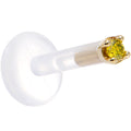 BodyCandy Solid 14K Yellow Gold 1.5mm Genuine Yellow Diamond Bioplast Push in Labret — detail close-up