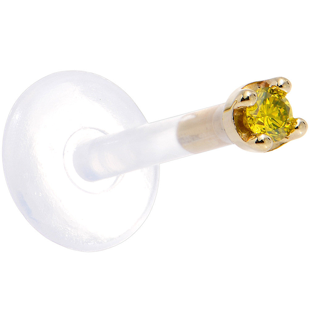 BodyCandy Solid 14K Yellow Gold 1.5mm Genuine Yellow Diamond Bioplast Push in Labret — side view