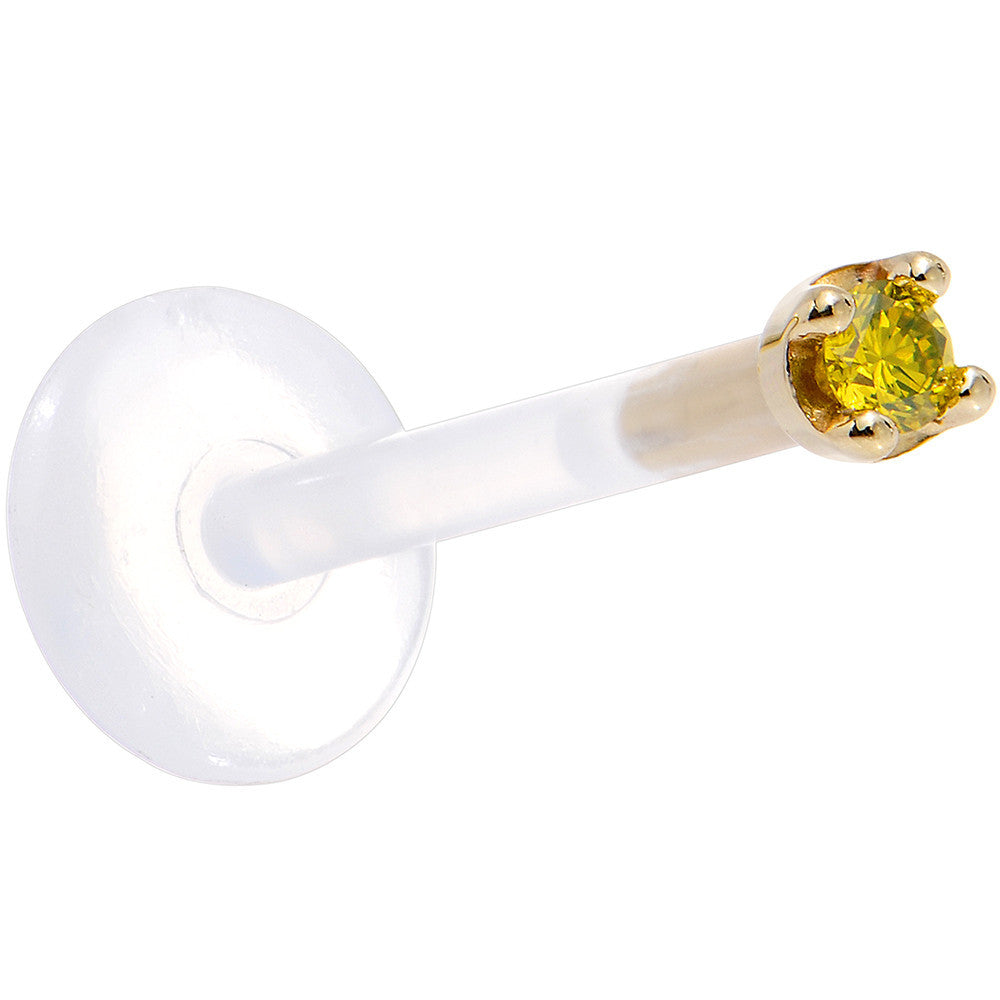 BodyCandy Solid 14K Yellow Gold 1.5mm Genuine Yellow Diamond Bioplast Push in Labret — back view