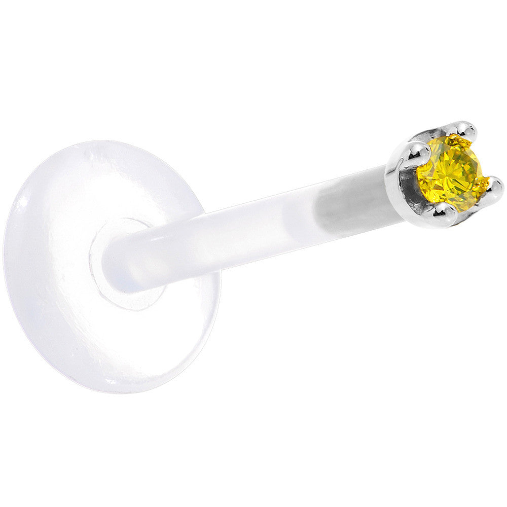 BodyCandy Solid 14K White Gold 1.5mm Genuine Yellow Diamond Bioplast Push in Labret — back view