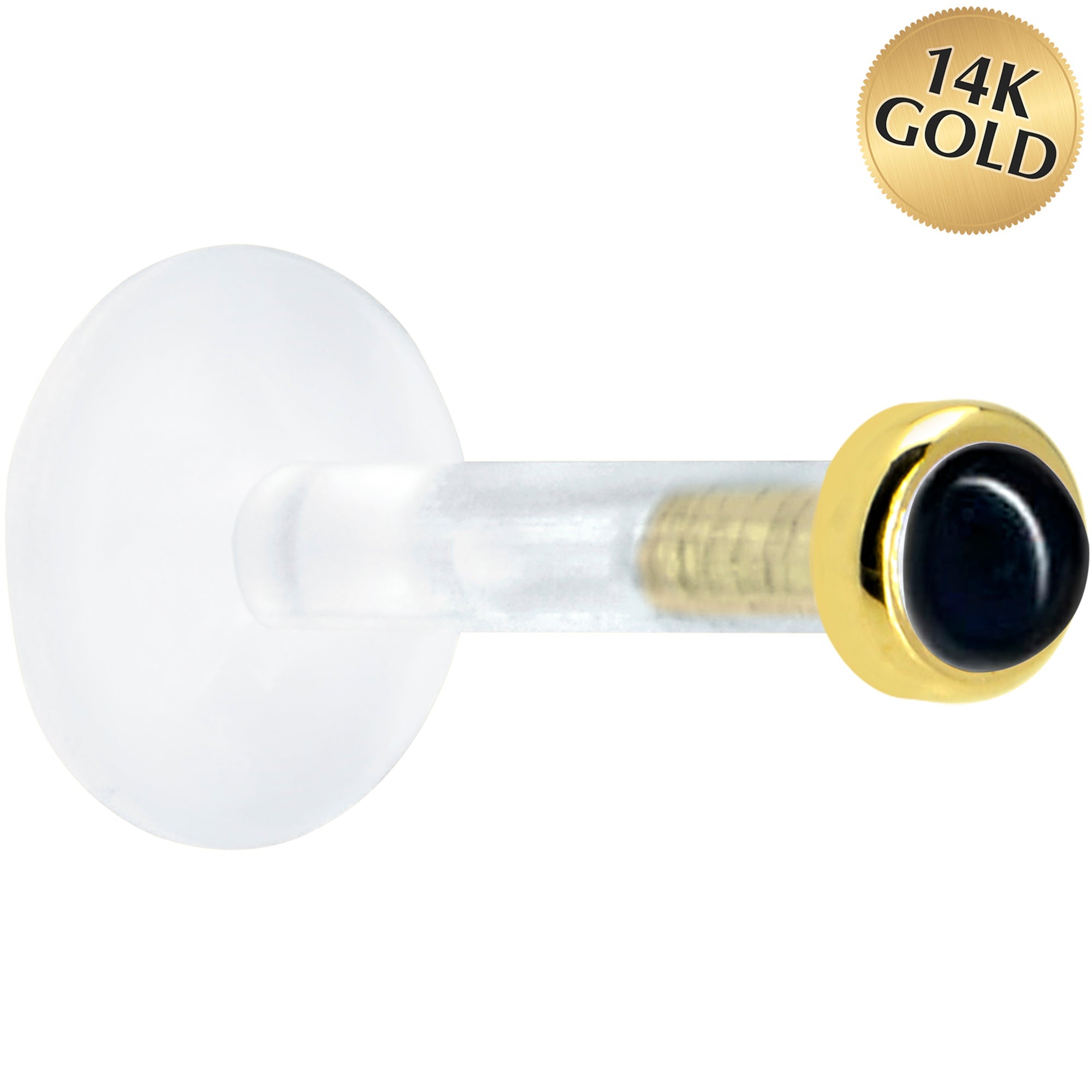 BodyCandy Solid 14K Yellow Gold 2mm Genuine Onyx Bioplast Push in Monroe — main product shot