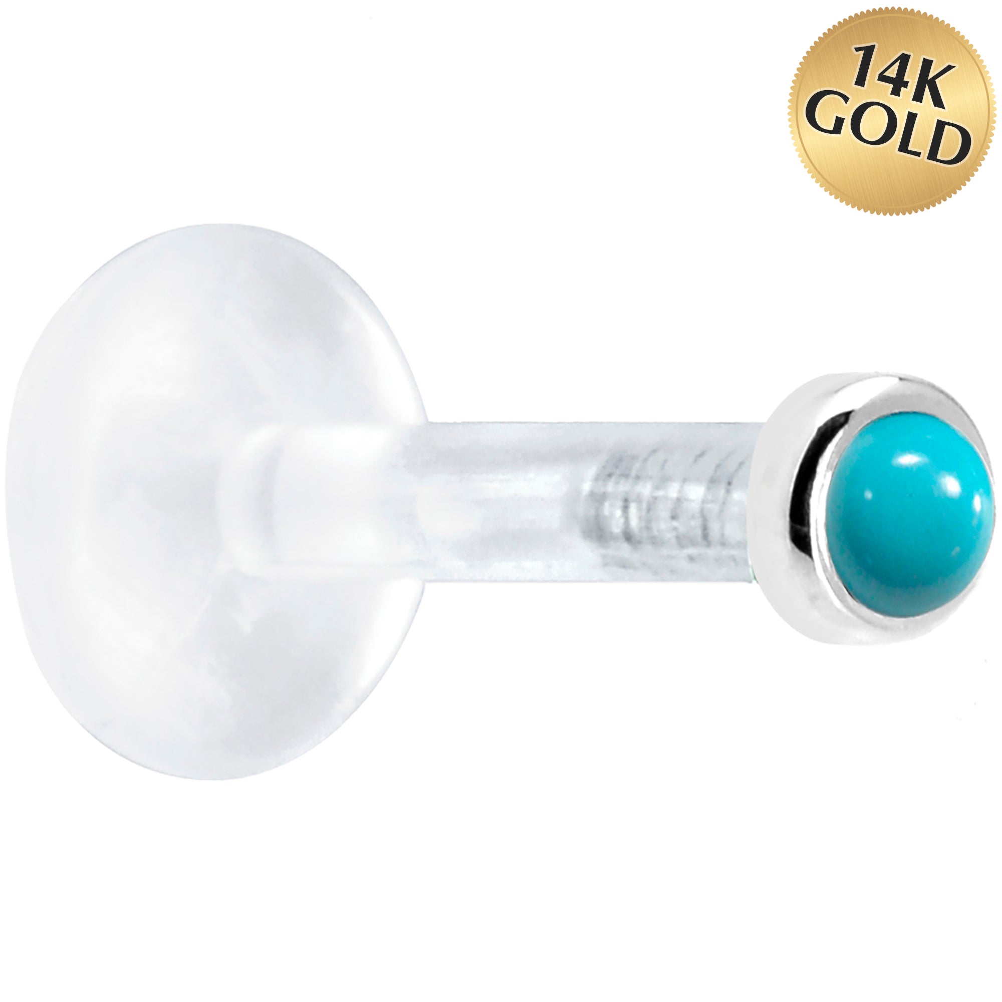 BodyCandy Solid 14K White Gold 2mm Genuine Turquoise Bioplast Push in Monroe — main product shot