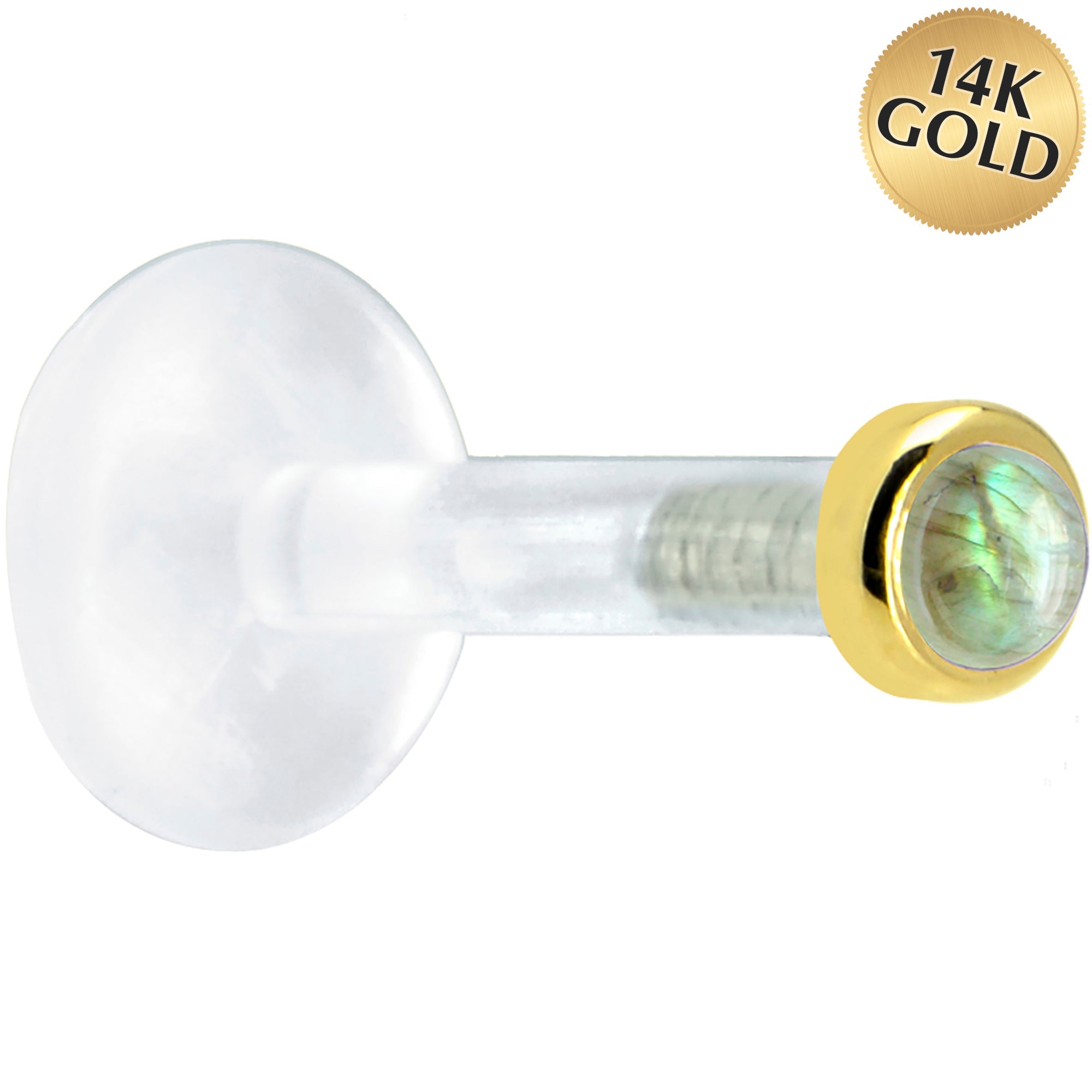 BodyCandy Solid 14K Yellow Gold 2mm Genuine Labradorite Bioplast Push in Monroe — main product shot