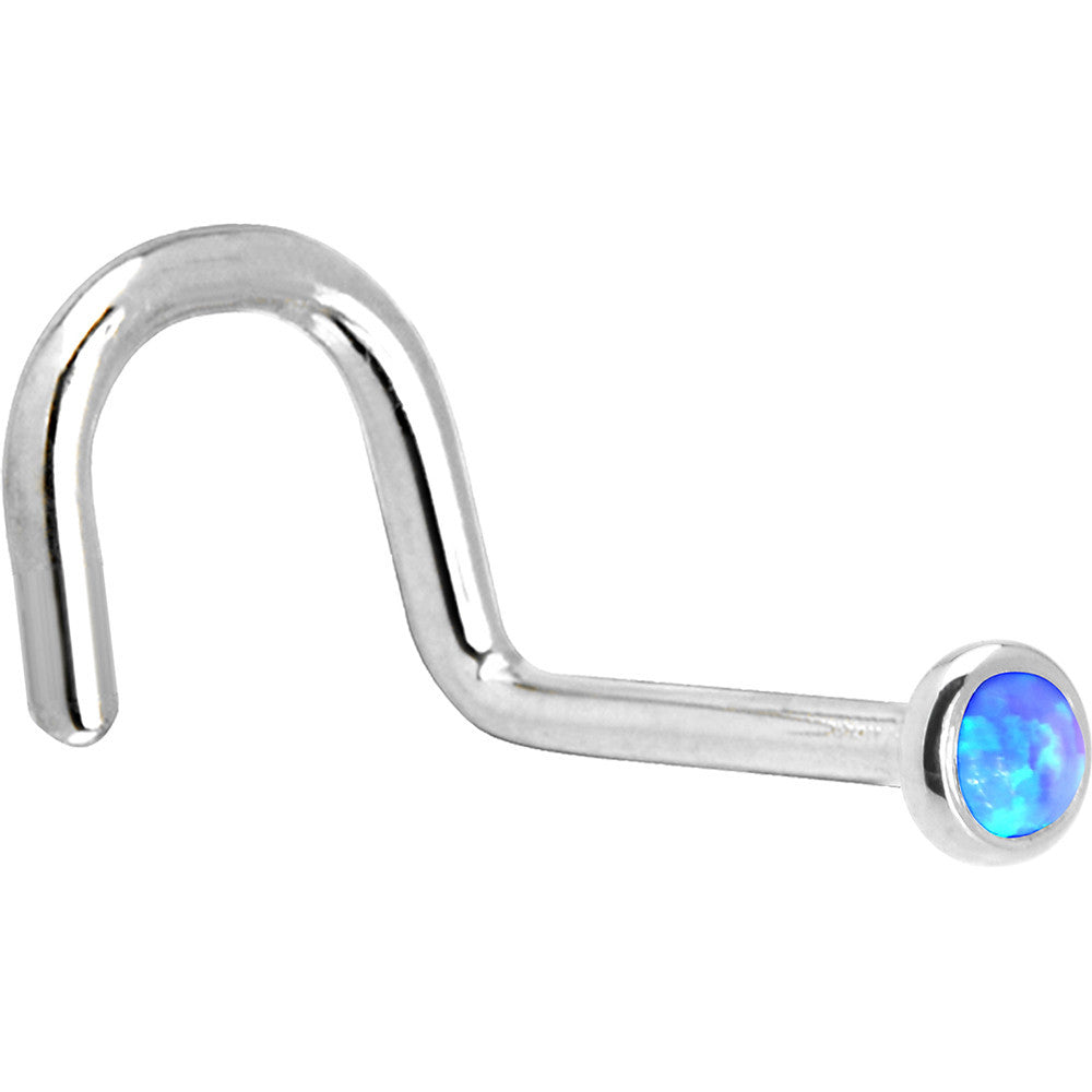 BodyCandy Solid 14K White Gold 2mm Blue Synthetic Opal Nose Ring — detail close-up