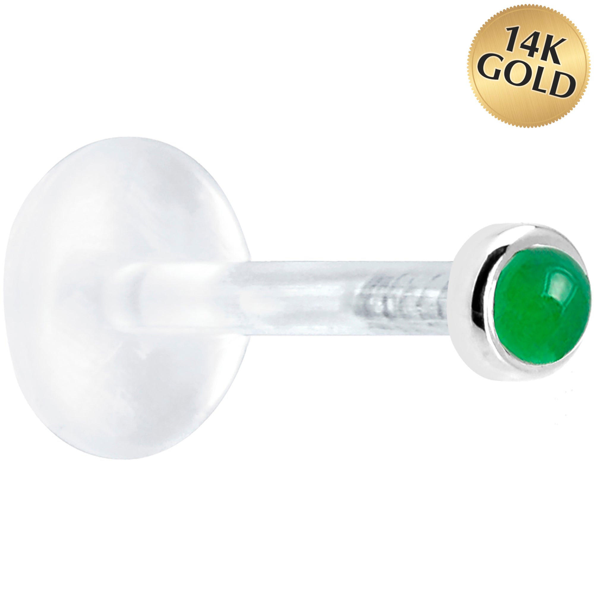 BodyCandy Solid 14K White Gold 2mm Genuine Jade Bioplast Push in Monroe — main product shot