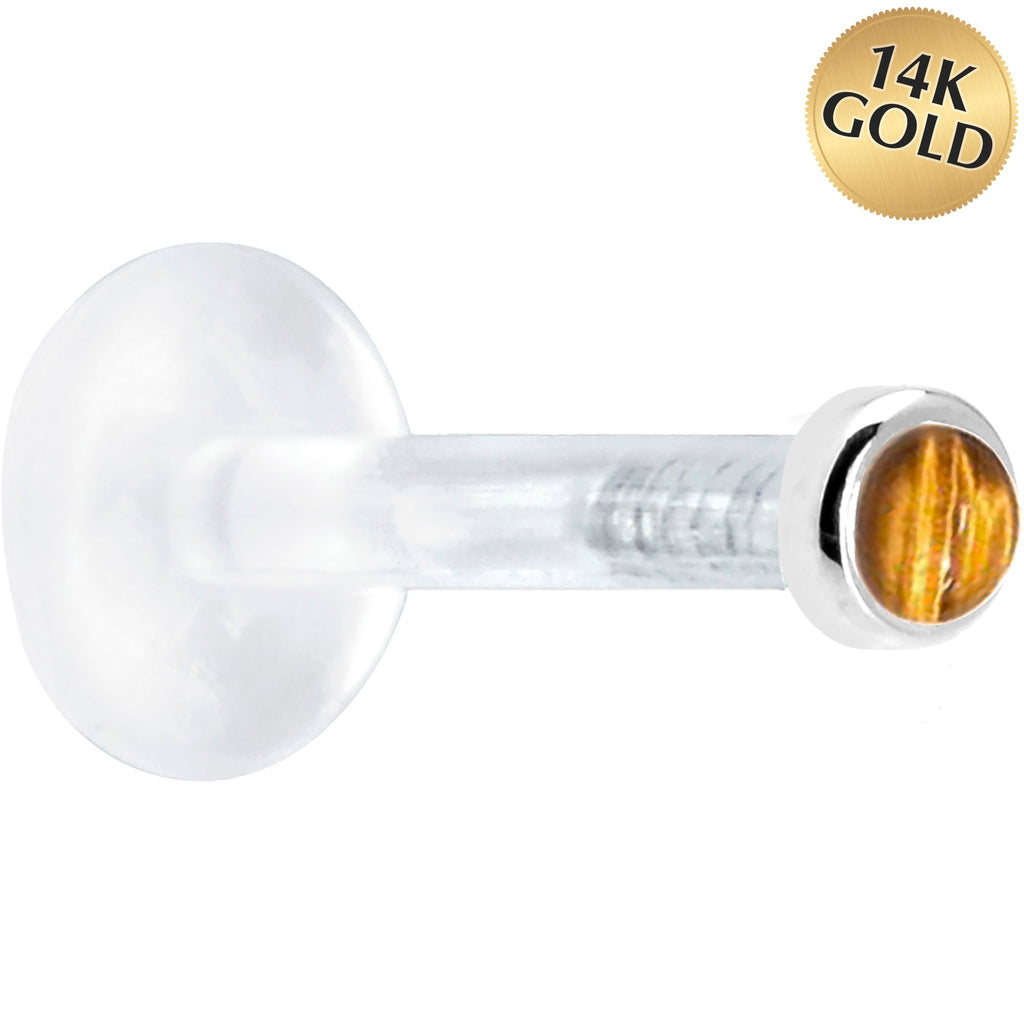 BodyCandy Solid 14K White Gold 2mm Genuine Tiger Eye Bioplast Push in Monroe — main product shot