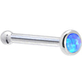 BodyCandy Solid 14K White Gold 2mm Blue Synthetic Opal Nose Ring — side view