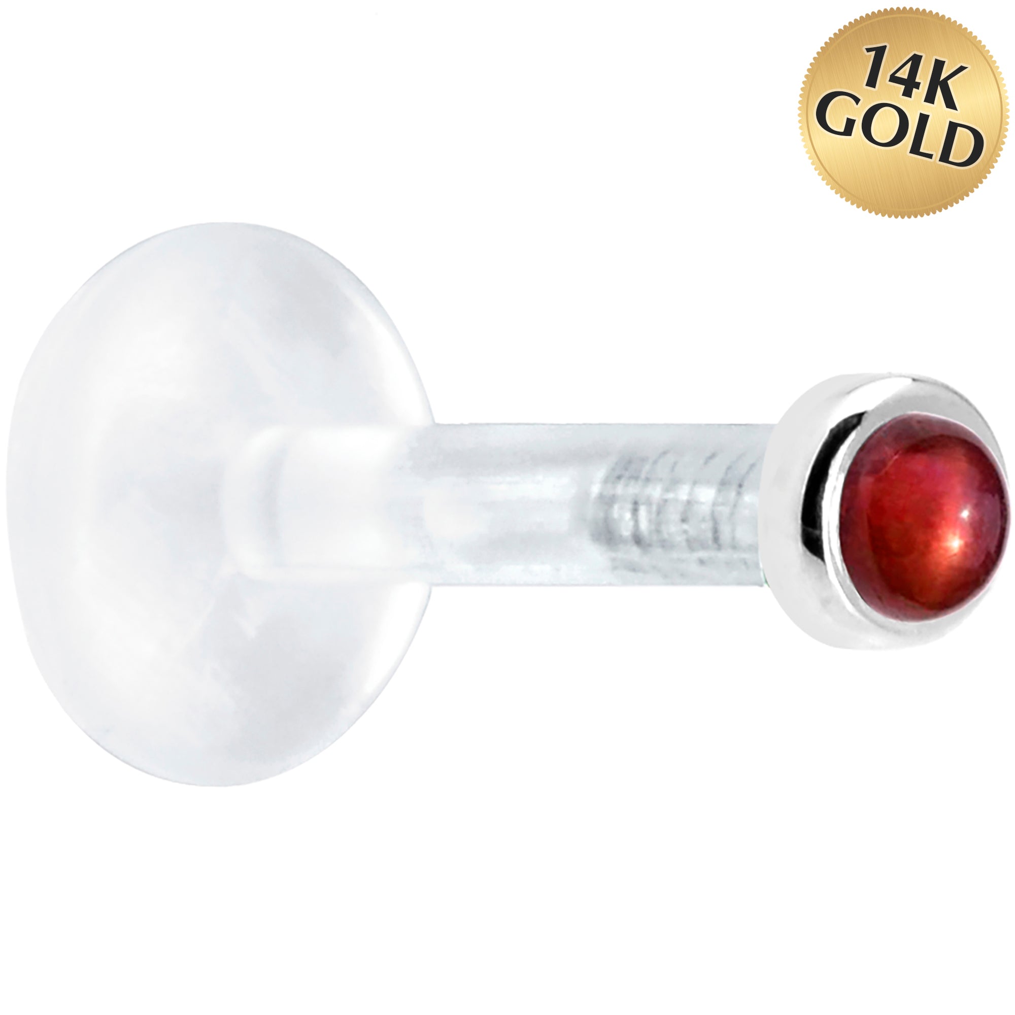 BodyCandy Solid 14K White Gold 2mm Genuine Red Garnet Bioplast Push in Monroe — main product shot