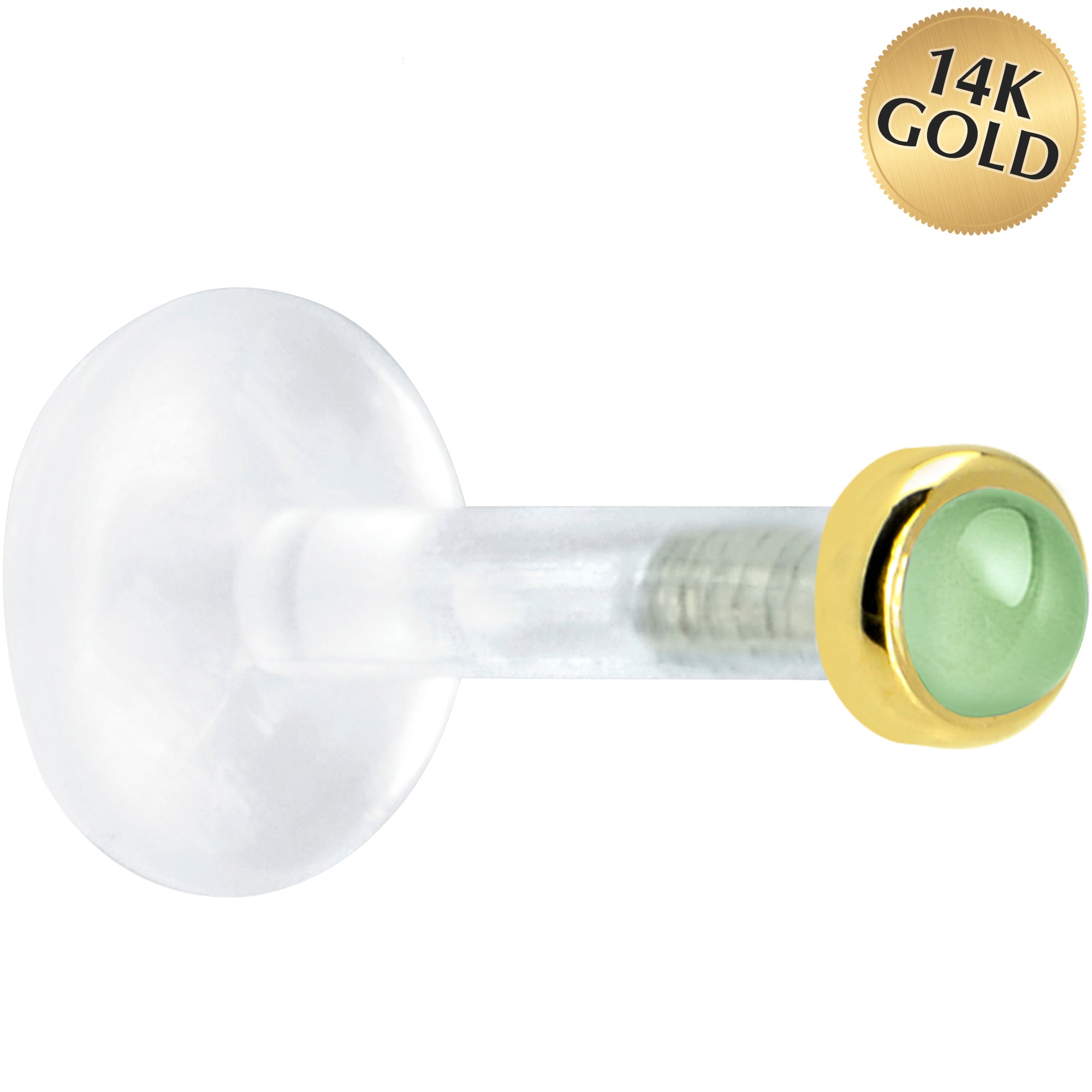 BodyCandy Solid 14K Yellow Gold 2mm Genuine Peridot Bioplast Push in Monroe — main product shot