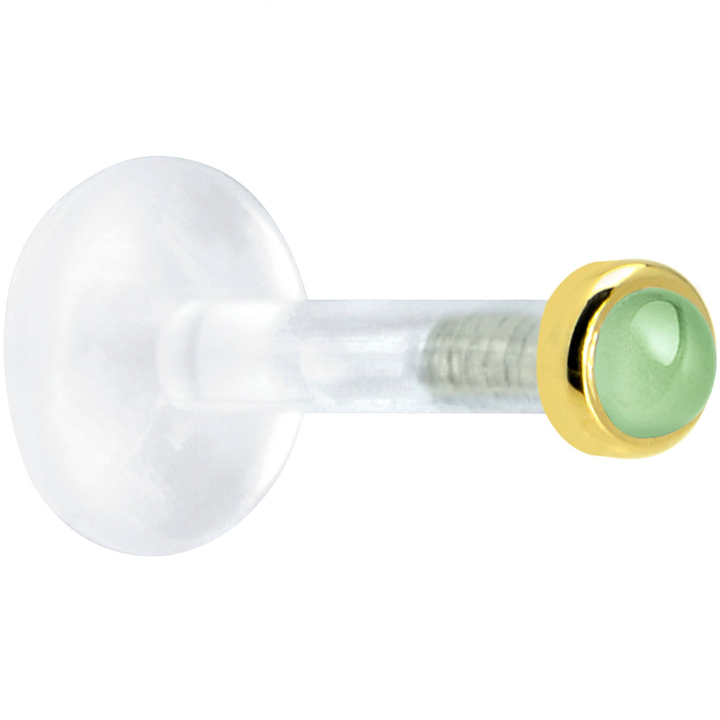BodyCandy Solid 14K Yellow Gold 2mm Genuine Peridot Bioplast Push in Monroe — detail close-up