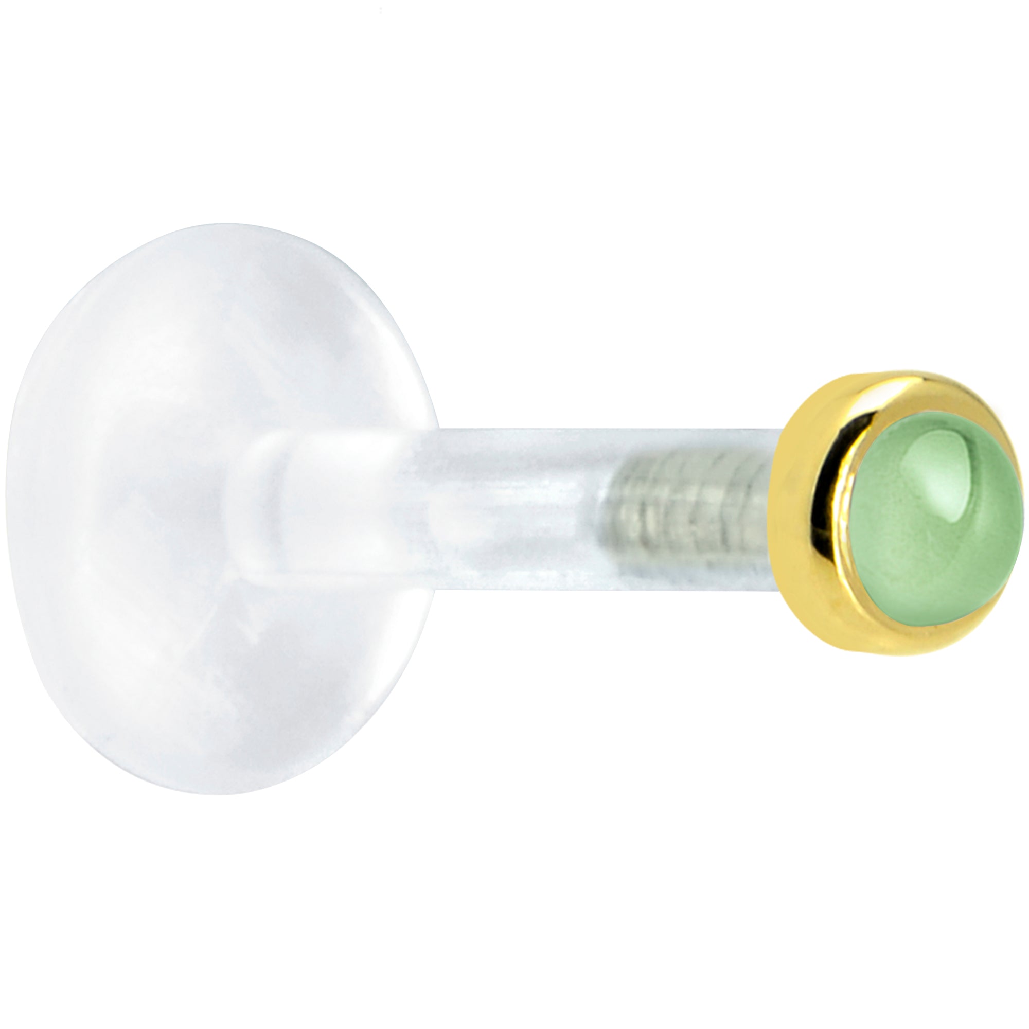 BodyCandy Solid 14K Yellow Gold 2mm Genuine Peridot Bioplast Push in Monroe — detail close-up