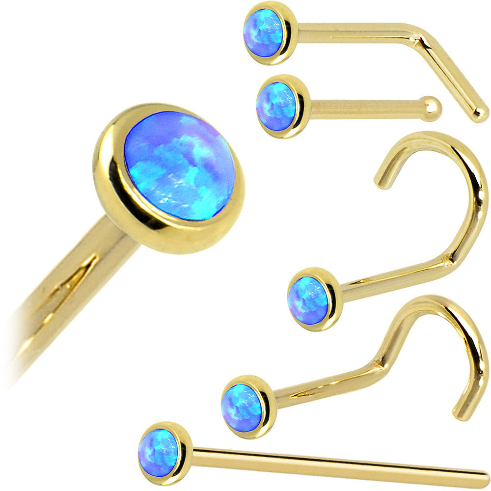 BodyCandy Solid 14K Yellow Gold 2mm Blue Synthetic Opal Nose Ring — size reference