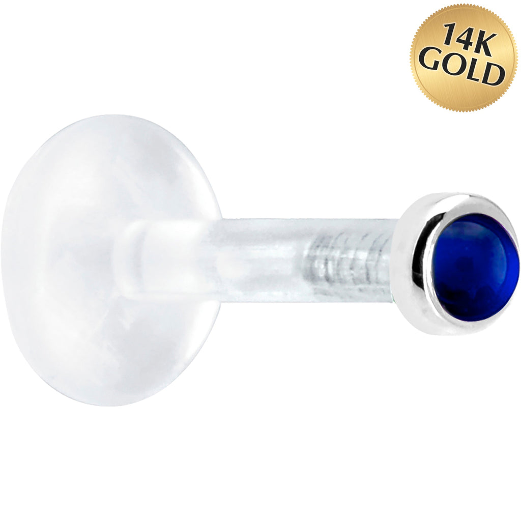BodyCandy Solid 14K White Gold 2mm Genuine Blue Sapphire Bioplast Push in Monroe — main product shot