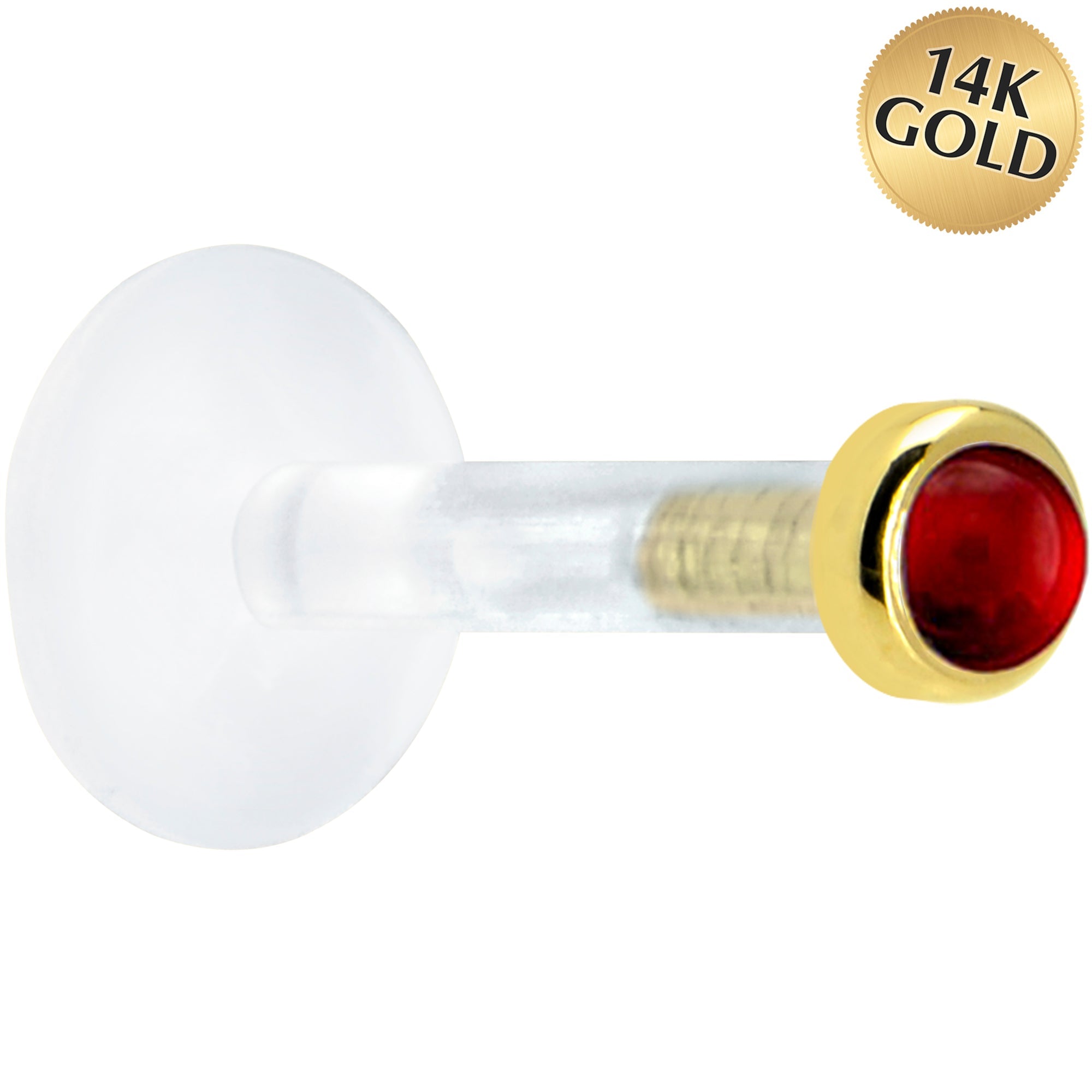 BodyCandy Solid 14K Yellow Gold 2mm Genuine Ruby Bioplast Push in Monroe — main product shot
