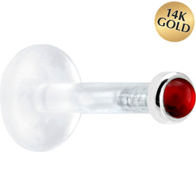 Solid 14K White Gold 2mm Genuine Ruby Bioplast Push in Monroe