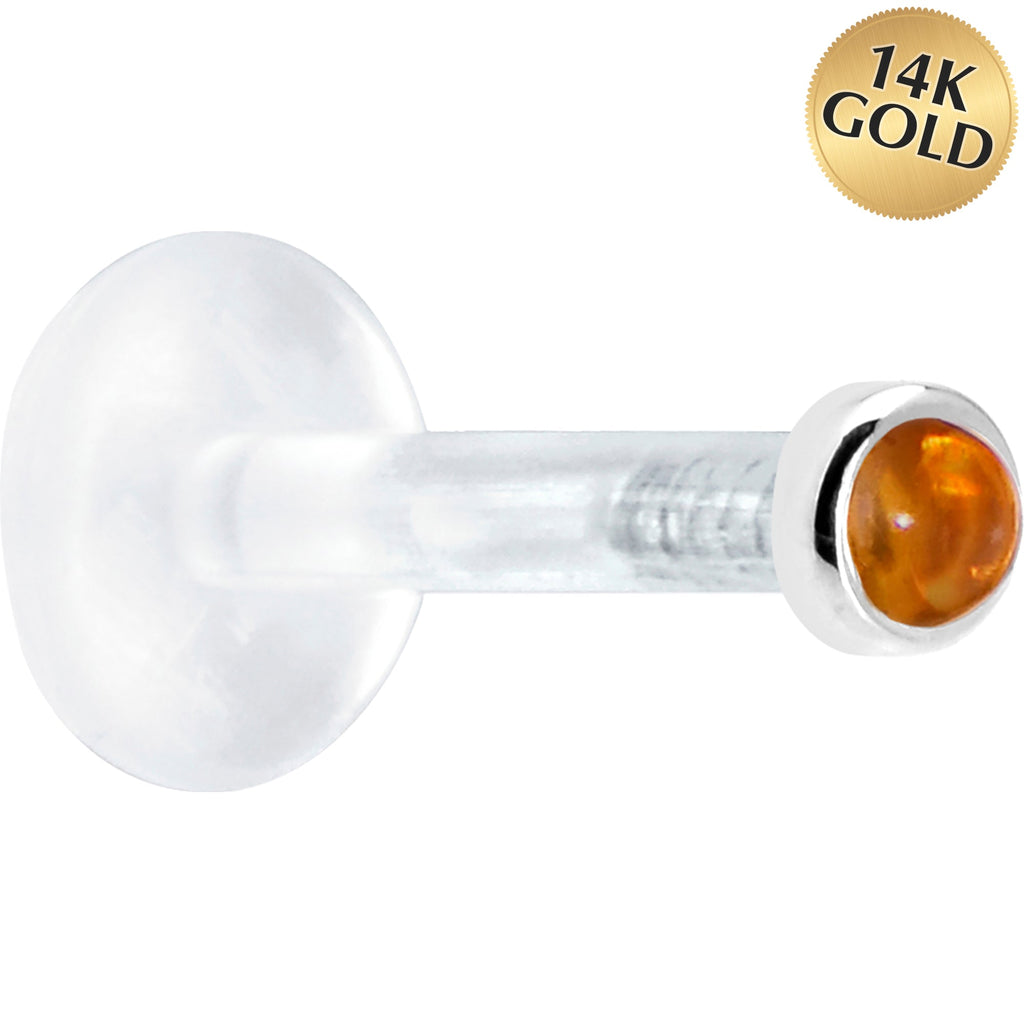 BodyCandy Solid 14K White Gold 2mm Genuine Citrine Bioplast Push in Monroe — main product shot
