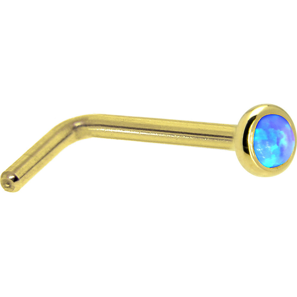 BodyCandy Solid 14K Yellow Gold 2mm Blue Synthetic Opal Nose Ring — lifestyle context