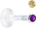 BodyCandy Solid 14K White Gold 2mm Genuine Amethyst Bioplast Push in Monroe — main product shot