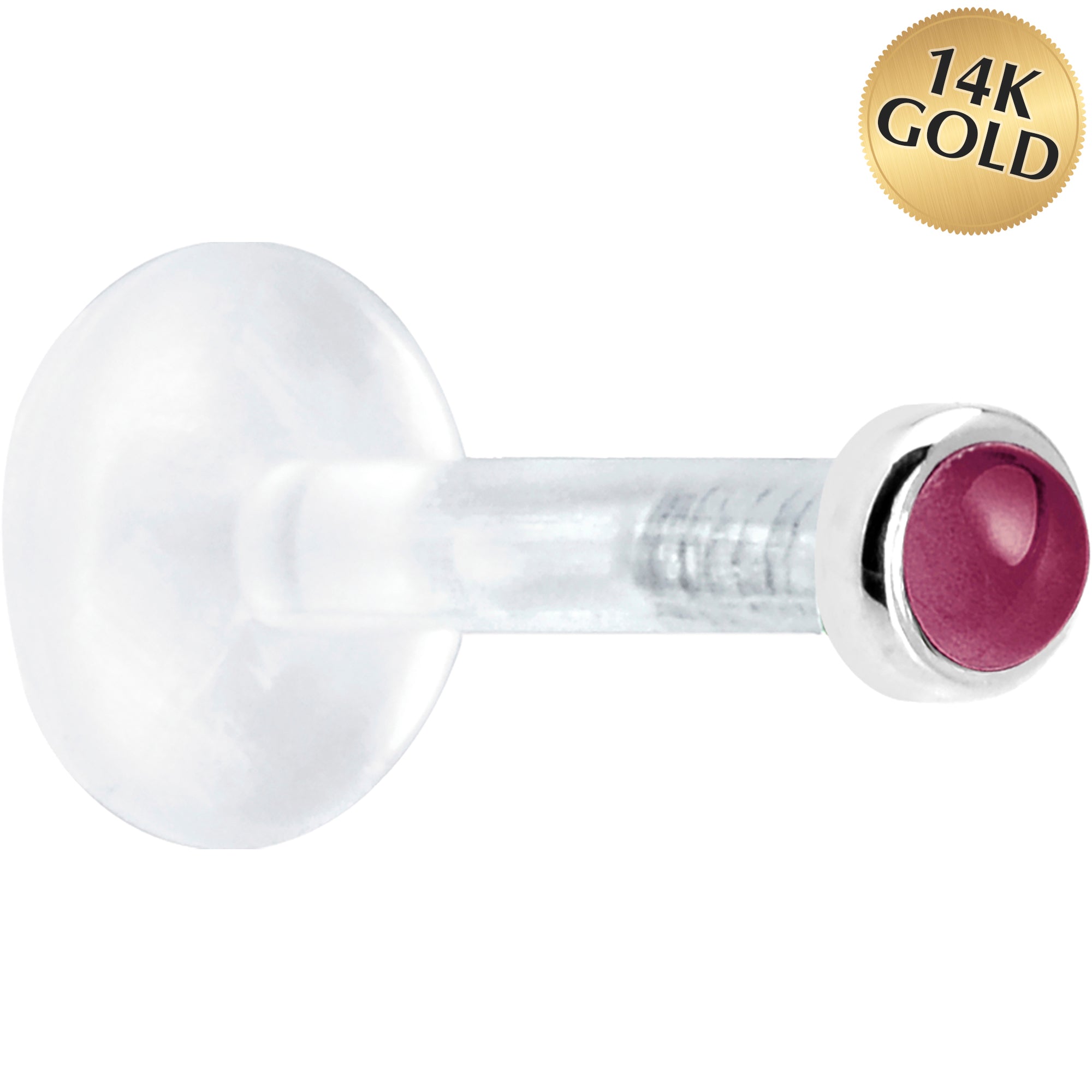BodyCandy Solid 14K White Gold 2mm Genuine Rhodolite Garnet Bioplast Push in Monroe — main product shot