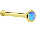 BodyCandy Solid 14K Yellow Gold 2mm Blue Synthetic Opal Nose Ring — side view