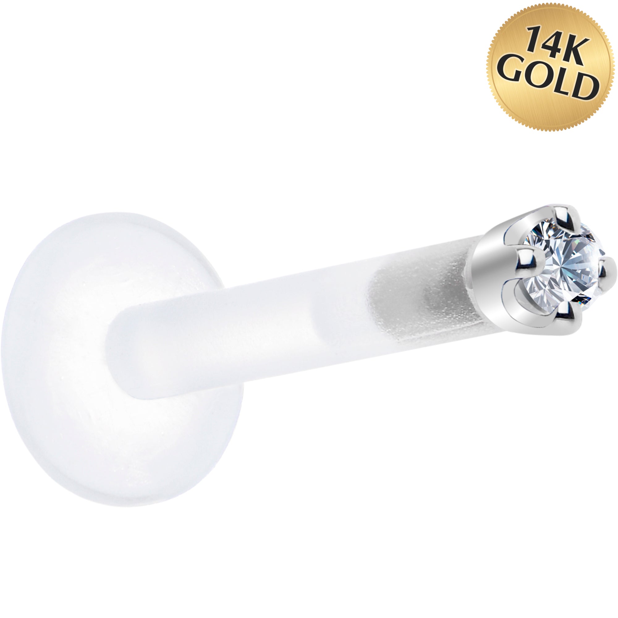 BodyCandy Solid 14K White Gold 1.5mm Genuine Diamond Bioplast Push in Monroe — main product shot