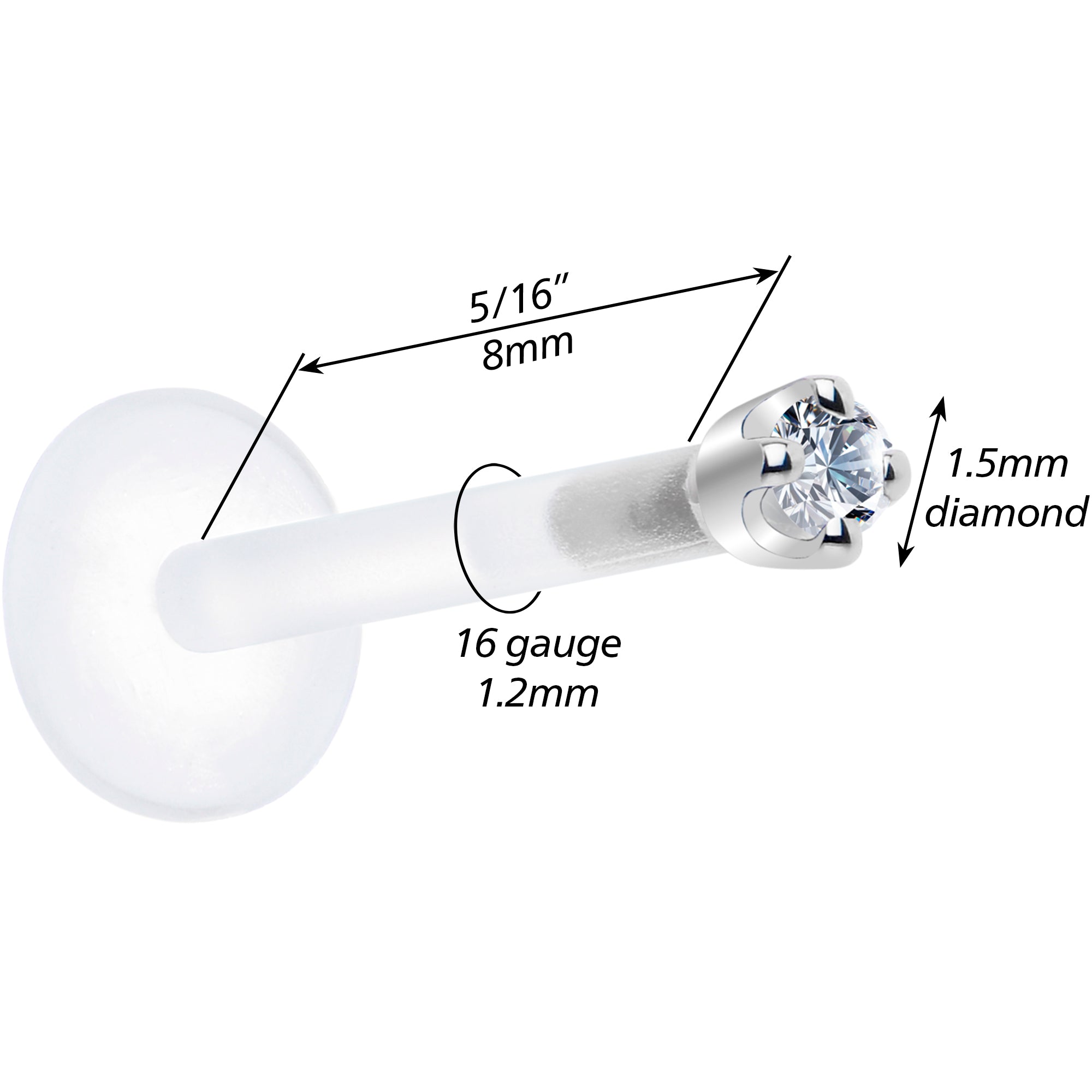 BodyCandy Solid 14K White Gold 1.5mm Genuine Diamond Bioplast Push in Monroe — packaging