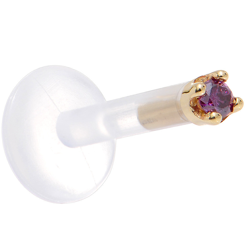 BodyCandy Solid 14K Yellow Gold 1.5mm Genuine Purple Diamond Bioplast Push in Monroe — detail close-up