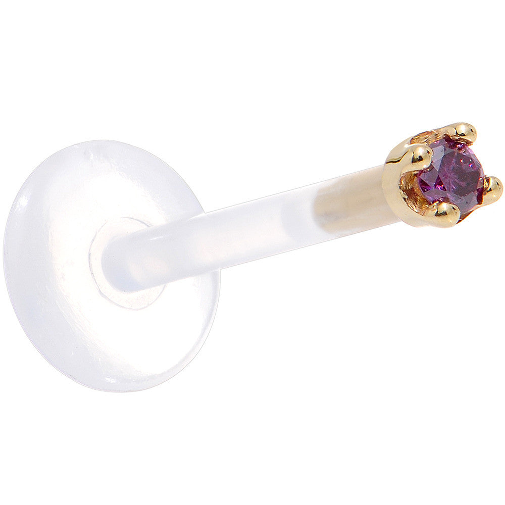 BodyCandy Solid 14K Yellow Gold 1.5mm Genuine Purple Diamond Bioplast Push in Monroe — back view