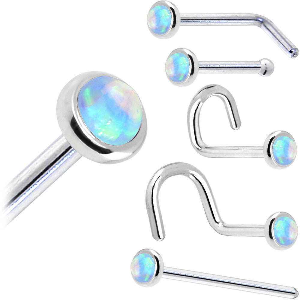 BodyCandy Solid 14K White Gold 2mm Light Blue Synthetic Opal Nose Ring — size reference