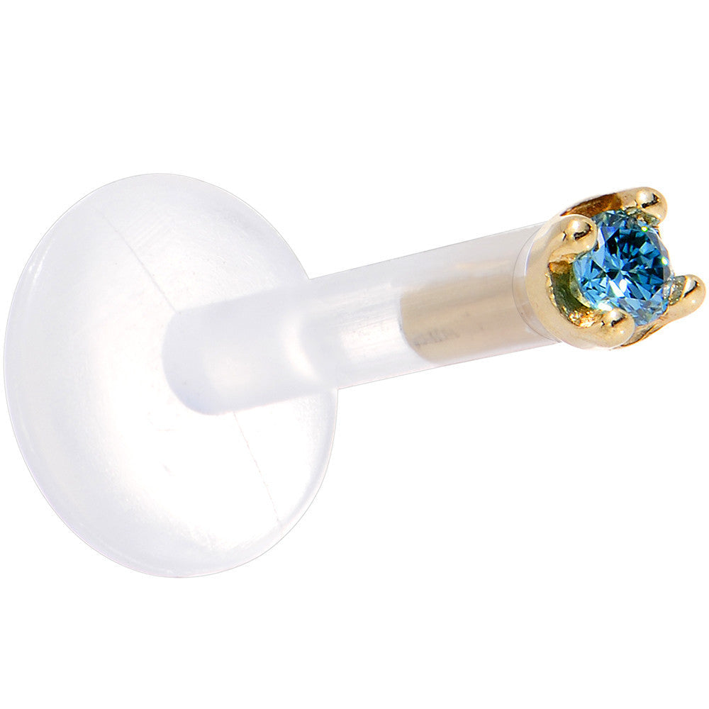 BodyCandy Solid 14K Yellow Gold 1.5mm Genuine Blue Diamond Bioplast Push in Monroe — detail close-up