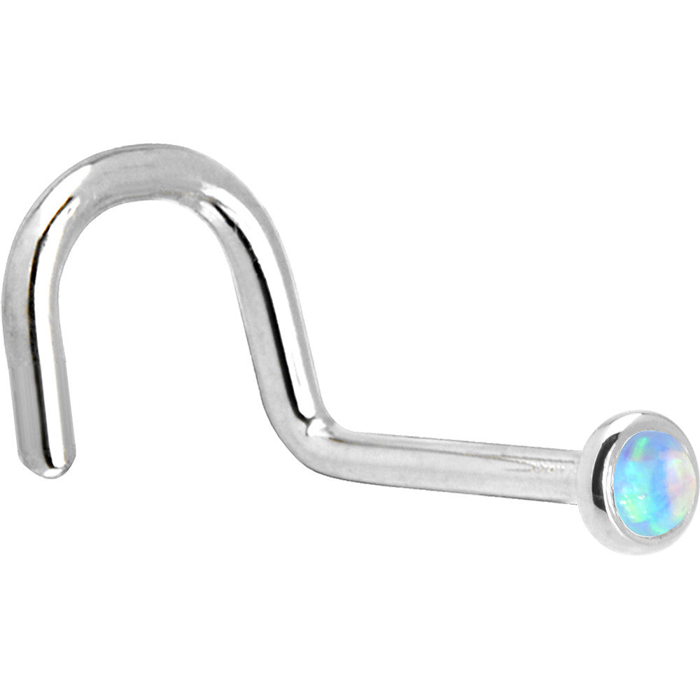 BodyCandy Solid 14K White Gold 2mm Light Blue Synthetic Opal Nose Ring — detail close-up